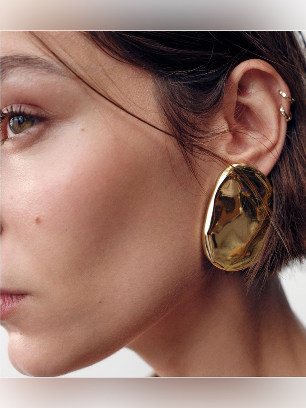 Zara Earrings Metal Sheet Golden Tone Abstract Shaped